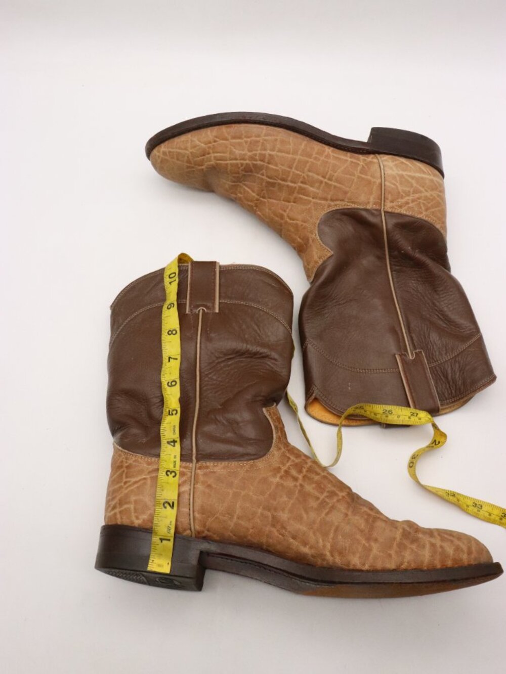 Vintage Justin Elephant Print Boots Men's Size 9 D Brown Leather Roper Boots USA - Picture 6 of 8